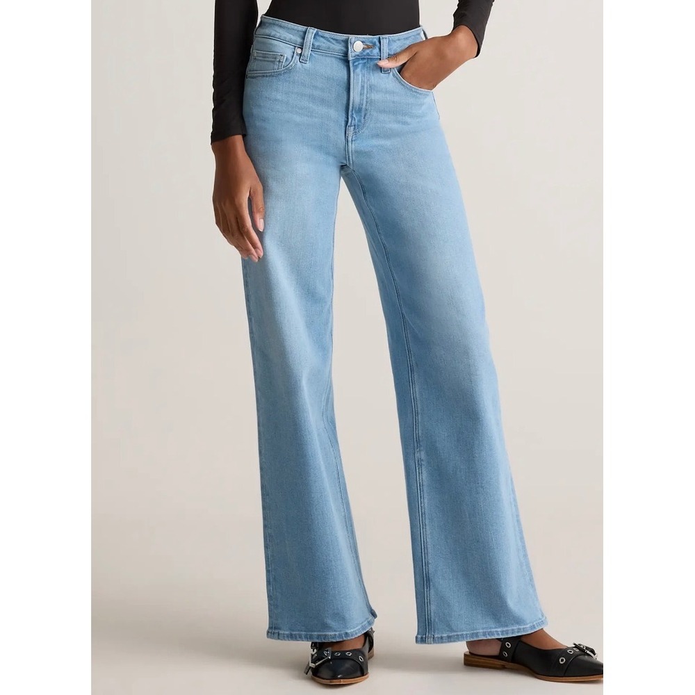 Quince Bella Stretch Wide Leg Jeans Frosted Blue Organic Cotton Size 30 x 32